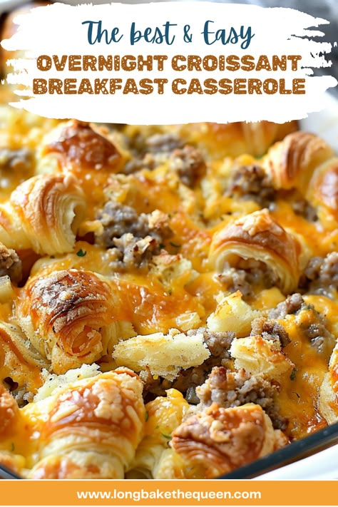 Easy Overnight Breakfast Casserole, Croissant Casserole, Easy Overnight Breakfast, Croissant Breakfast Casserole, Flaky Croissants, Christmas Breakfast Casserole, Overnight Breakfast Casserole, Overnight Breakfast, Croissant Breakfast