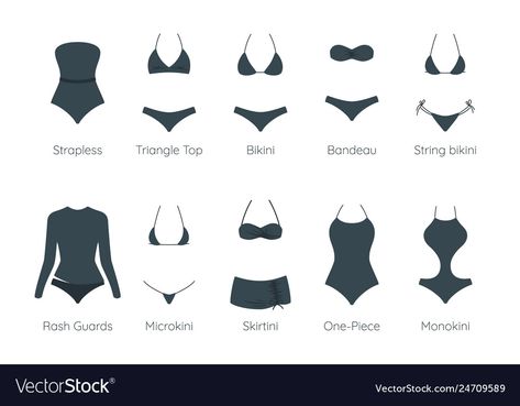 Different Type Of Bikinis, Different Swimsuit Types, Cute Bathing Suits Drawing, Types Of Swimsuits Style, Swimsuit Types, Types Of Bikinis, Types Of Clothes, Swimsuit Styles, Fashion Swimsuit