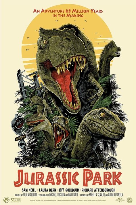 Jurassic Park (1993) [1600  2403] by Francesco Francavilla for MONDO Jurassic Park Poster, Mondo Posters, Jurassic World 3, Jurassic Park 1993, Jurassic Park Movie, Jurrasic Park, Dinosaur Posters, The Iron Giant, New Retro Wave