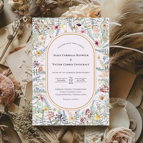 $2.93 | Vintage Wildflower Fern Lavender Wedding | Wedding Invitations | boho casual printed custom wedding, modern custom wedding stationary, wildflower personalized wedding invite, greenery marriage announcement, simple botanical unique floral forest, classic vintage bohemian minimalist, elegant whimsical butterfly fern garden, rustic watercolor luxury geometric leaf, spring summer fall autumn hb603, purple lavender gold bright colorful Mint Green Wedding, Fern Garden, Lavender Wedding Invitations, Geometric Leaf, Whimsical Butterfly, Colorful Wedding Invitations, Marriage Announcement, Wedding Mint Green, Rustic Watercolor