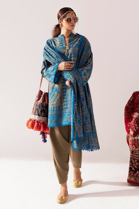 Order Online on https://www.thefashionstation.in Buy Now https://www.thefashionstation.in/product/sana-safinaz-mahay-winter-2023-20b/ Winter Collection 2023, Embroidery Dress Pattern, Pakistani Fashion Casual, Kurti Designs Latest, Sana Safinaz, Printed Dupatta, Desi Clothes, Trendy Dress Outfits, Trendy Fashion Tops