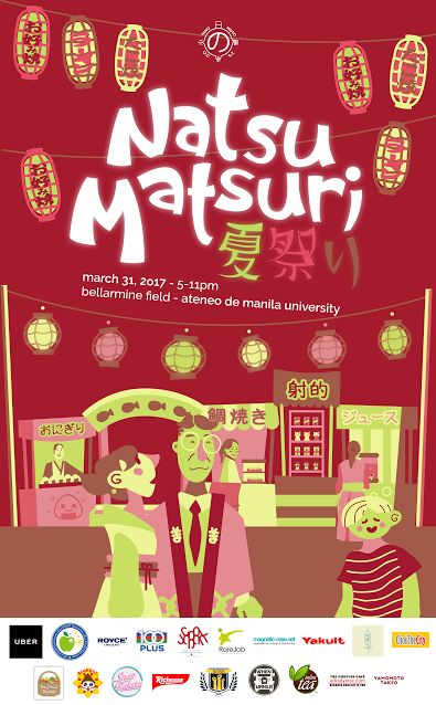 Upcoming Event: Natsu Matsuri: A Japanese Summer Festival 2017 at Ateneo on March 31 | The Cosplay and Anime Café: arkadymac.com .. Cosplay Event Poster, Japanese Event Poster, Anime Event Poster, Japan Poster Design, Food Festival Design, School Event Poster, Event Graphic Design, Japanese Summer Festival, Obon Festival