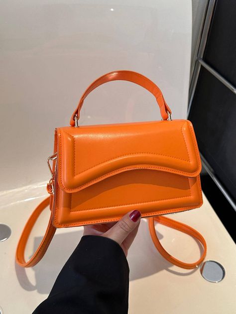 Neon Orange Flap Square Bag Small FunkyI discovered amazing products on SHEIN.com, come check them out! Elegante Y Chic, Retro Handbags, Top Handbags, Top Handle Handbags, Orange Bag, Mini Handbags, Retro Chic, Bag Bag, Bird In Bag