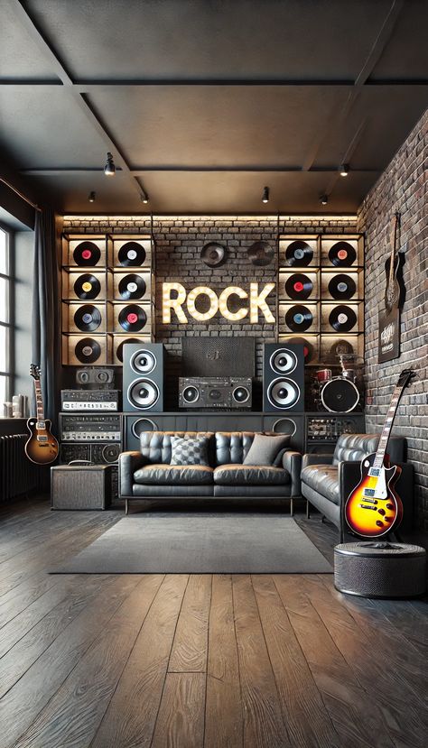 21 Jaw-Dropping Man Cave Decor Ideas You Must See to Believe! 🕶️🎱 Basement Music Room, Man Cave Ideas Room, Modern Music Room, Man Cave Decor Ideas, Industrial Man Cave, Small Man Cave, Modern Man Cave, Small Stage, Cave Design