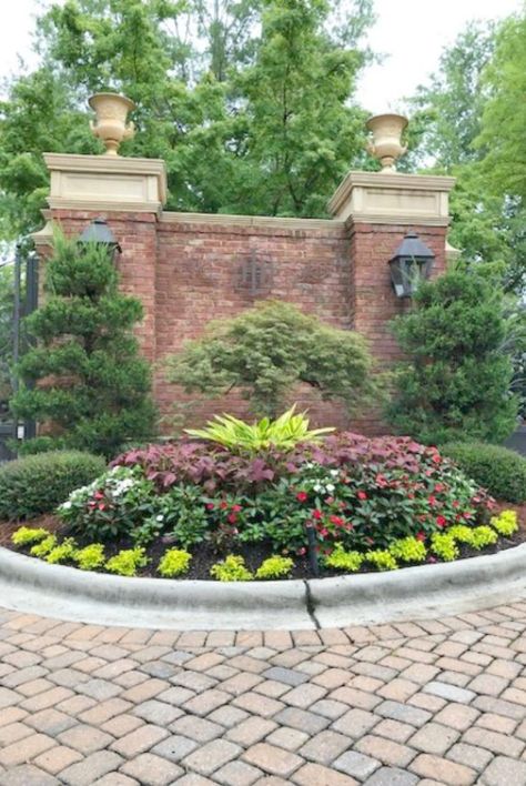 Neighborhood Entrance Landscape Design, Neighborhood Entry Landscape, Community Entrance Design, Herbs Landscaping, Neighborhood Entrance Landscaping, Subdivision Entrance Landscaping, Neighborhood Landscaping, Entrance Landscape Design, Entrance Landscaping Ideas