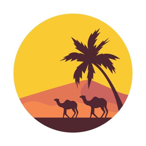 Desert Design Ideas, Desert Graphic Design, Desert Logo Design, Poetry Logo, Camel Illustration, Desert Logo, Trees Logo, Camels Illustration, Desert Drawing