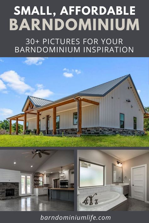 This affordable Barndominium in Cottondale, Texas packs a whole lot into a small area compared to other Barndominiums including 4 bedrooms and 2 baths. Take a look at these 31 photos to get Barndominium ideas for your future Barndominium home plans. #barndo #barndominiumideas Affordable Barndominium, Metal Building House, Metal Building House Plans, Metal House Plans, Steel Building Homes, Barn Homes Floor Plans, Metal Building Home, Barndominium Plans, Barn House Design