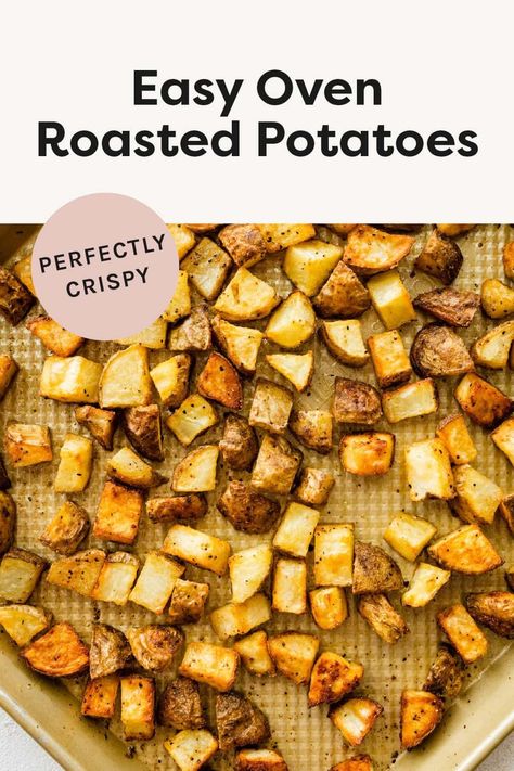 Make the best crispy oven roasted potatoes with just a few simple ingredients! They're the perfect side dish for any meal and can be customized with different seasonings. Crispy Potatoes In Oven, Easy Oven Roasted Potatoes, Crispy Oven Roasted Potatoes, Oven Roasted Potatoes Easy, Roasted Veggies Recipe, Easy Roasted Potatoes, Potatoes In Oven, Oven Roasted Potatoes, Easy Oven