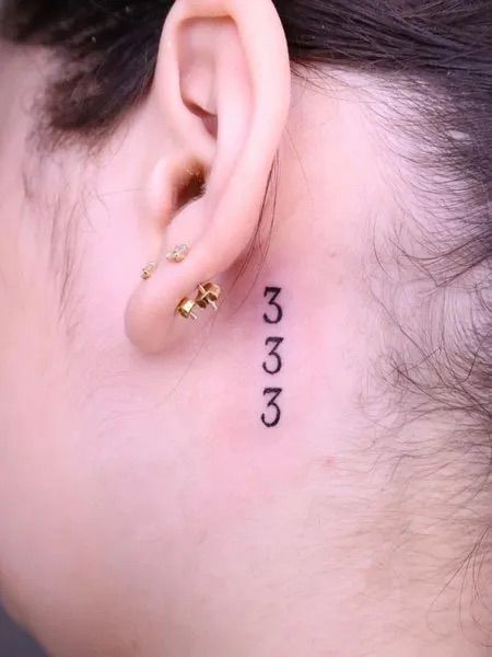 Tattoo Behind Arm, 333 Tattoo Ideas, Tattoo Ideas Wrist, 333 Tattoo, Tattoo On Neck, 777 Tattoo, Cute Finger Tattoos, Number 333, Father Tattoos