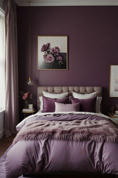 Light Purple Aesthetic Bedroom, Dark Purple Bedroom Ideas, Purple Bedroom Paint, Light Purple Bedroom Ideas, Purple Bedroom Aesthetic, Dark Purple Bedroom, Plum Bedroom, Purple Bedroom Design, Purple Girls Bedroom