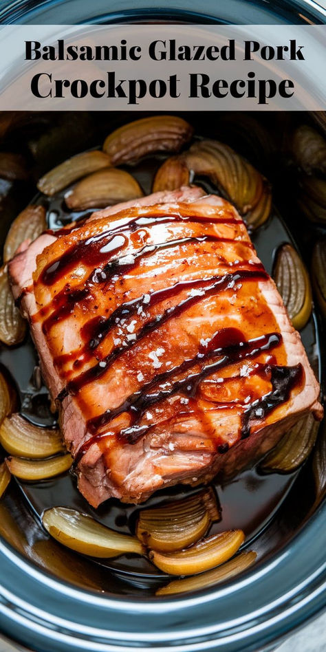 This Balsamic Glazed Pork Crockpot Recipe is the ultimate comfort food! The pork is tender and full of flavor, with a sweet and tangy balsamic glaze that adds the perfect finishing touch. Pork Crockpot, Pork Crockpot Recipes, Glazed Pork, Pork Glaze, Crockpot Recipe, Crockpot Pork, Balsamic Glaze, Ultimate Comfort Food, Crockpot Recipes