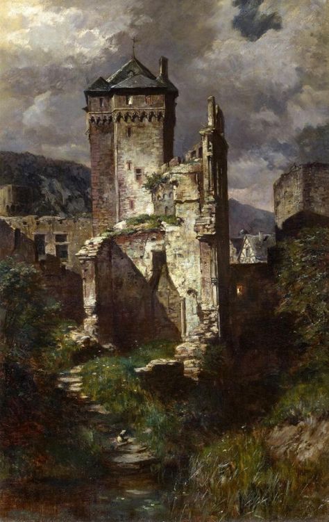 Fritz von Wille (1860-1941) -  Andernach. Night view of the ruins of the old Castle. Oil on canvas.  Things of beauty I like to see Castle Painting, Old Castle, Rennaissance Art, Castle Art, Odaiba, Fantasy Castle, Fantasy Setting, The Ruins, Night View