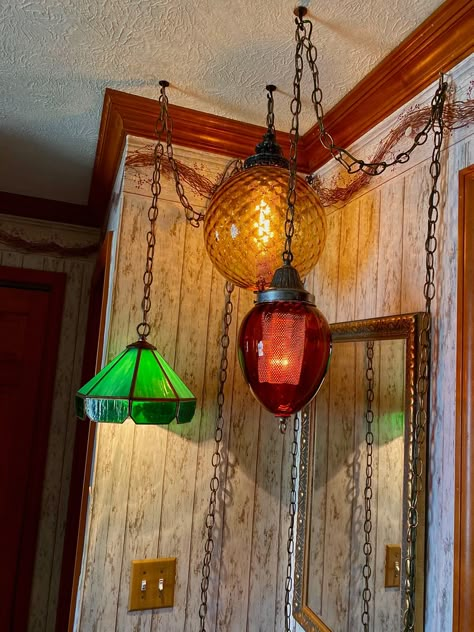 Swag mid century Hanging Lights In Apartment, Swag Light Bedroom, Swag Lighting, Hanging Vintage Lights, Hanging Lights From Ceiling, Swag Lamp Ideas, Hanging Swag Lamp, Vintage Hanging Lamp, Corner Hanging Lamp