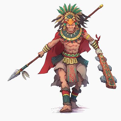 Mayan Warrior Character Design, Aztec Warrior Character Design, Aztec Soldier, Aztec Spear, Aztec Character Design, Aztec Art Drawings, Aztec Armor, Aztec Character, Inca Warrior