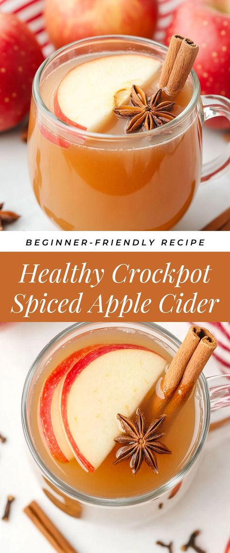 Image for Healthy Crockpot Spiced Apple Cider Apple Cider Hot Toddy Crockpot, Spiced Apple Cider Crockpot, Drinks Using Apple Cider, Crockpot Cider Recipe, Crockpot Apple Cider Easy, Apple Cider Christmas Drink, Crockpot Drinks Fall, Best Apple Cider Recipe, How To Make Apple Cider