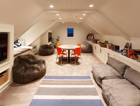 Cool Attic Rooms, Attic Family Room, Attic Game Room, Hangout Room Ideas, Bonus Room Above Garage, Small Attic Room, Bonus Room Design, Room Above Garage, Bonus Room Ideas