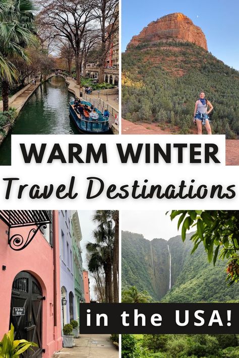 For those interested in trading their down jacket for shorts and sunglasses but don't want to venture too far from home check out these popular warm winter getaways in the USA! USA Winter Travel | Winter Travel | Winter Travel Destinations | Winter Vacations | Winter Vacation Ideas | Travel Destinations | Travel Ideas | United States Travel | United States Travel Destinations Winter | Warm Winter Destinations | Warm Winter Destinations | Warm Winter Destinations In The US Warm Vacation Destinations, Midwest Getaways, Winter Vacation Ideas, Warm Vacation, Winter Vacations, Winter Getaways, Vacations In The Us, Winter Travel Destinations, Travel United States