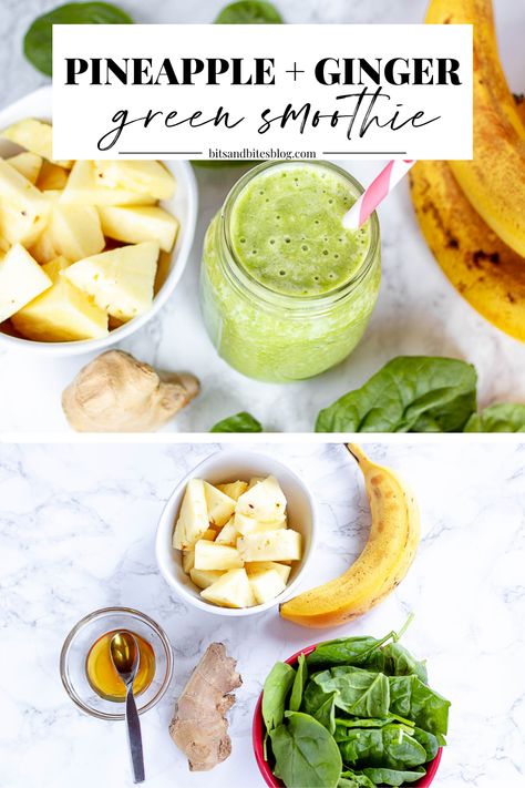 I love starting my day with a healthy green smoothie recipe and this pineapple ginger smoothie is one of my favorite immune-boosting smoothie recipes. Pineapple Ginger Smoothie, Ginger Green Smoothie, Ginger Smoothie Recipes, Pineapple Ginger, Veggie Smoothies, Green Smoothie Recipe, Ginger Smoothie, Healthy Green Smoothies, Spinach Smoothie