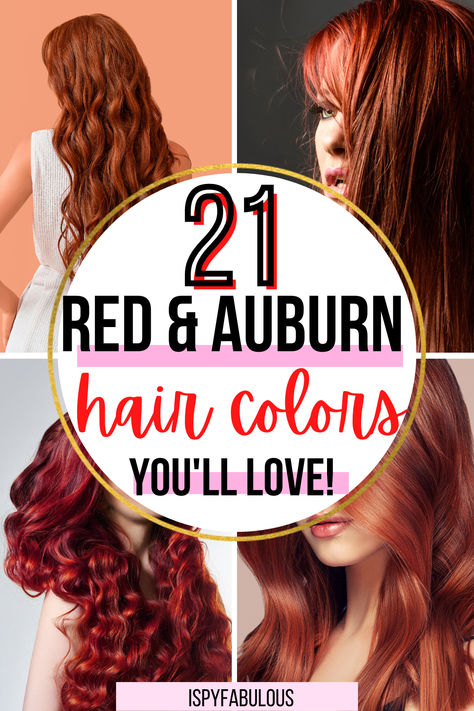 Ready for a little pop of ruby red? How about a moody auburn for this drizzly, cold winter? This collection of 21 sizzling red and auburn hair colors will give you all the inspiration you need to go after that fiery transformation. Red Color For Hair, Red And Auburn Hair Color, Winter Hair Color Ideas For Red Heads, Color Red Hair Ideas, Rhubarb Red Hair, Different Color Red Hair, Reverse Balayage Red To Brown, Auburn Hair With Brown Roots, Cute Red Hair Dye Ideas