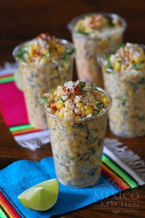 Esquites Recipe: Mexican Street Food with Corn | Mexican Recipes Food With Corn, Esquites Recipe, Fruit Salad With Cream, Corn Mexican, Corn In A Cup, Elote Recipe, Recipe Mexican, Mexican Snacks, Mexican Street Food