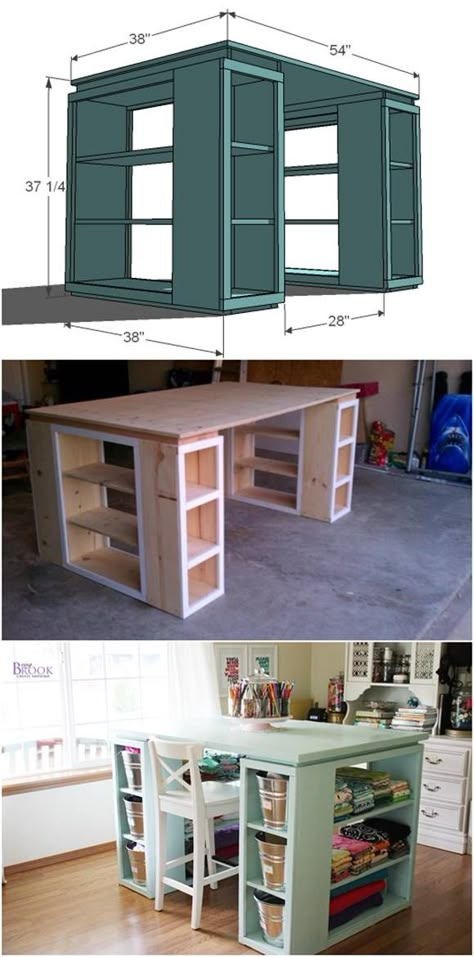 Desk DIY #DeskDIY Rooms Organization, Small Craft Rooms, Sewing Room Design, Dream Craft Room, Craft Room Design, Sewing Room Ideas, Craft Space, Modern Crafts, Craft Room Storage