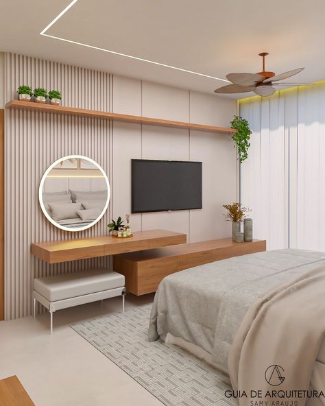 Bedroom Tv Wall, Hiasan Bilik Tidur, Modern Farmhouse Living Room, Bedroom Decor Design, Bed Desk, Modern Bedroom Design, Bedroom Layouts, Home Design Decor, Home Room Design