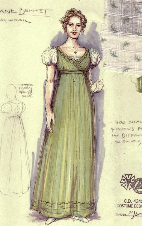 Pride and Prejudice (Jane Bennet). Costume design by Mathew J. LeFebvre. Jane Bennet, Pride And Prejudice Jane, Costume Design Sketch, Regency Gown, Regency Era Fashion, Regency Dress, Regency Fashion, 19th Century Fashion, Theatre Costumes