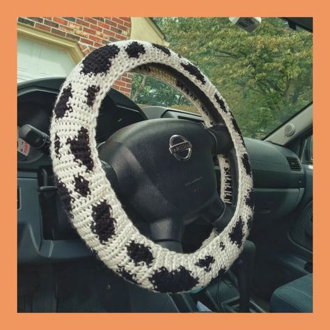 Sad Girl Crochet on Instagram: “🐮 moooooo 🐮 *ALWAYS USY A SILICONE NONSLIP MAT UNDER CROCHET STEERING WHEEL COVERS. PM ME FOR RECOMMENDATIONS* custom cow print steering…” Crochet Grid Patterns, Crochet Steering Wheel, Crochet Queen, Crochet Grid, Cow Crochet, Grid Patterns, Crochet Car, Girl Crafts, Crochet Cow