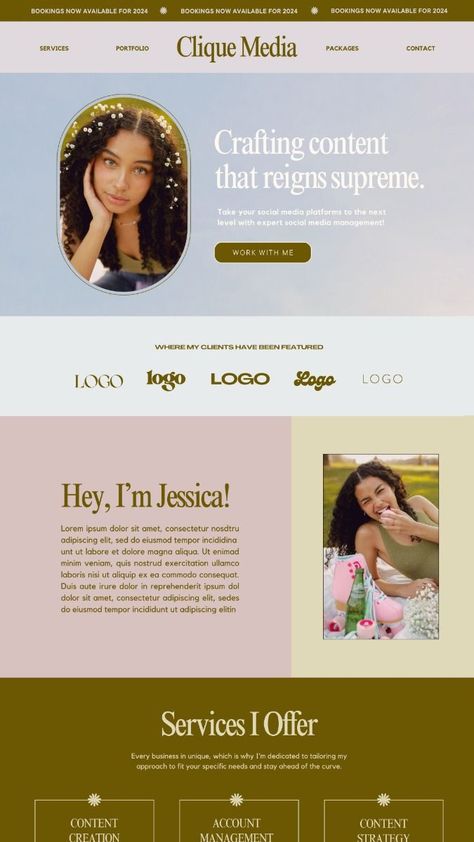 Stunning Canva website templates for agencies & coaches! ✨ Elevate your online presence effortlessly. Easy to customize, no coding needed.  Includes pages for services, case studies, testimonials & more. Get yours now! #CanvaTemplates #WebsiteDesign #AgencyWebsite #CoachWebsite #Canva Ethereal Website Design, Web Design Branding, Personal Brand Website Design, About Me Website Page, Website Aesthetic Design, Google Sites Ideas Aesthetic, Website Portfolio Design Inspiration, Personal Blog Website Design, Google Sites Ideas