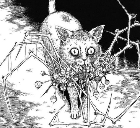 Cat Diary, Academic Drawing, Japanese Horror, Art Kawaii, Cosmic Horror, Junji Ito, Scary Art, Horror Comics, Creepy Art