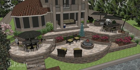 Custom 3D Patio Design | Designing Patios You Love to Use – MyPatioDesign.com Backyard Raised Patio Designs, Rancho Decorations, Circle Patio, Hardscape Patio, Pavers Design, Modern Patio Design, Garden Patios, Patio Grande, Patio Plans