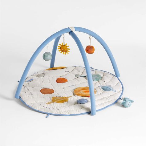 Outer Space Baby Activity Gym Play Mat + Reviews | Crate & Kids Baby Activity Chair, Embroidered Names, Wooden Baby Blocks, Activity Chair, Tummy Time Toys, Orbit Baby, Outer Space Nursery, Baby Activity Gym, Space Themed Nursery