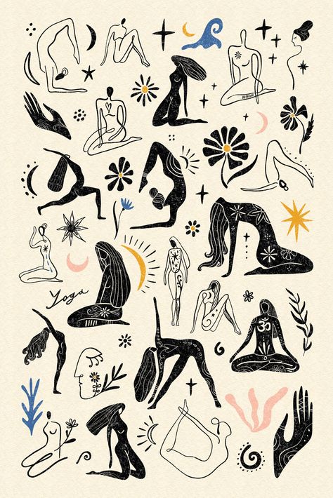 Yoga Tattoos, Arte Yoga, Yoga Illustration, Yoga Logo, Yoga Art, Arte Inspo, Hippie Art, Illustration Inspiration, 로고 디자인