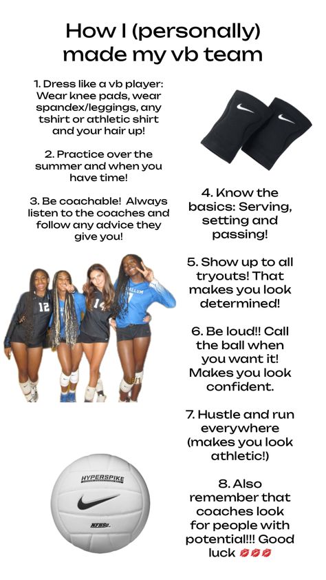 How To Make Volleyball Tryouts, What You Need For Volleyball, How To Stand Out At Volleyball Tryouts, Ways To Get Better At Volleyball, Club Volleyball Tryout Tips, How To Be Good At Sports, How To Prepare For Volleyball Tryouts, Volleyball Essentials List, What To Wear To Volleyball Tryouts