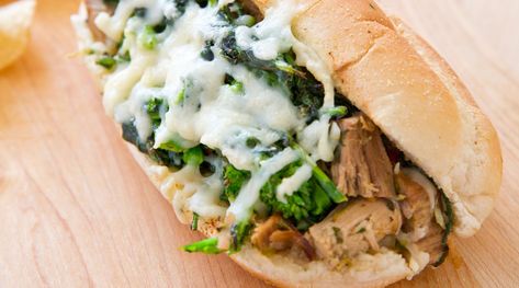 Perfectly messy: America’s Test Kitchen on Philadelphia Roast Pork Sandwiches Philadelphia Roast Pork Sandwich Recipe, Philadelphia Sandwich, Beef Dips, Sandwich Night, Italian Beef Sandwich, Leftover Pork Roast, Roast Pork Sandwich, Pork Sandwich Recipes, Spicy Broccoli