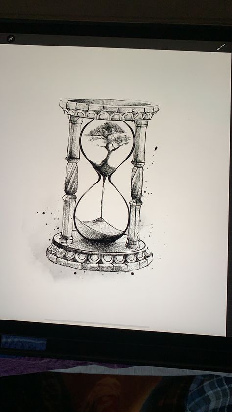 Hourglass Time Tattoo, Tree Of Life Hourglass Tattoo, Tattoo Ideas Hourglass Design, Hourglass Tree Tattoo, Hourglass Design Drawing, Lost Time Tattoo, Sand Timer Tattoo Design, Hourglasses Tattoo, Time Drawing Ideas