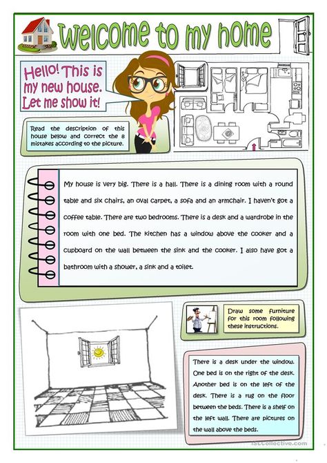 My Home Worksheet, House Vocabulary, A House Plan, Welcome To My Home, English Teaching Materials, Welcome To My House, English Lessons For Kids, Picture Description, English Activities