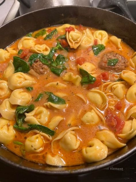 Cheese Tortellini And Meatball Soup - Easy DIY Recipes Unique Soup Recipes, Sausage And Onions, Crockpot Tortellini, Cheese Tortellini Soup, Meatball Soup Recipes, White Bean Soup Recipes, Spinach Tortellini, Slow Cooked Chicken, Soup Maker