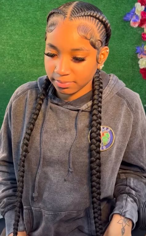 2 Simple Braids, Two Long Cornrows Braids, Straight Lob Haircut, Two Braids Hairstyle Black Women, Two Cornrow Braids, 2 Braids Hairstyles, Straight Lob, Children Hairstyles, Silver Pixie