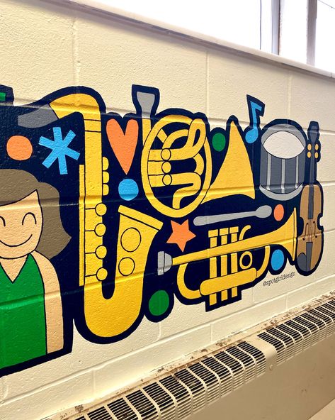 I wish I could paint all day, every day! Pics from last month's music room mural 💚💛 #muralpainting #communityart #muralartist #supportlocalartists #muralart #binghamtonny Music Room Mural, Music Mural Art, Music Murals Ideas Wall Art, Jump Park, Music Activities For Kids, Band Room, School Decoration, School Murals, Support Local Artists