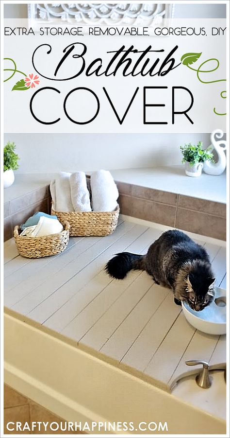 Etched Mason Jars, Contact Paper Countertop, Painted Shower Tile, Shower Curtain With Valance, Bathtub Cover, Wood Bathtub, Countertop Makeover, Mother Daughter Projects, Jar Crafts Diy