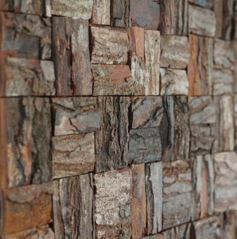 tree bark wall. So organic...just hope the panels are bug free! Tree Bark Decor Ideas, Wood Bark Art, Tree Bark Art Projects, Tree Bark Crafts Ideas, Bark Crafts Ideas, Birch Bark Art, Tree Bark Art, Wall Designing, Tree Bark Crafts