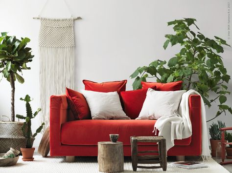 STOCKHOLM Loveseat! Red Sofa Living, Red Sofa Living Room, Red Couch Living Room, Red Interior Design, Red Sofas, Red Living Room, Boho Chic Living Room, Red Couch, Bohemian Interior Design