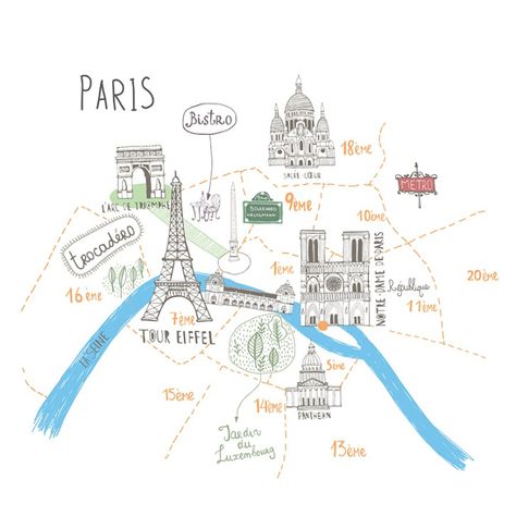 Paris Map Illustration, Travel Doodles, Plan Paris, Paris Guide, Paris Travel Guide, City Of Love, Paris Map, Travel Icon, Illustrated Map