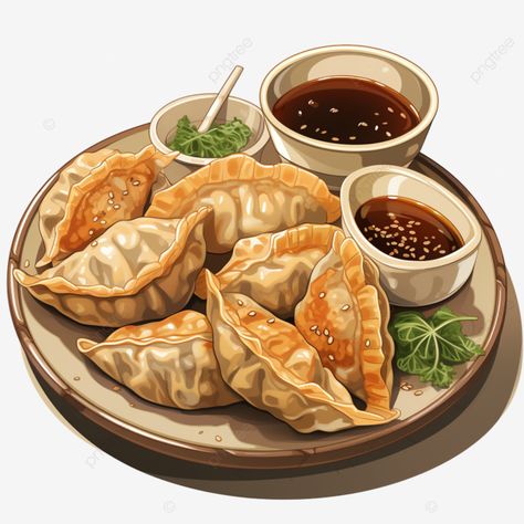 Flat Dumplings, Food Art Painting, Chinese Dumplings, Food Cartoon, Food Clipart, Food Illustration Art, Num Num, Cute Food Drawings, Cute Food Art