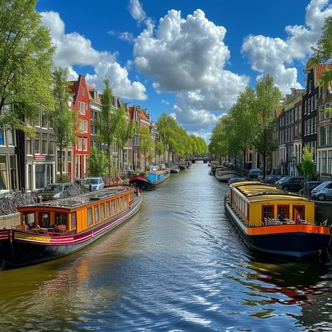 Serene View, Health Essentials, Amsterdam Photos, Canal Boats, Bright Blue Sky, Amsterdam Canals, Hobbit House, Canal Boat, View Image