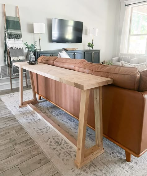 DIY Rustic Modern Console Table Build Behind Couch Table, Diy Mid Century Console Table, Simple Wood Console Table, Simple Diy Console Table, Sofa Table Diy Behind Couch, Console Sofa Table Behind Couch, Sofa Table Plans Diy, How To Make A Sofa Table, Sofa Bar Table Behind Couch Diy Plans