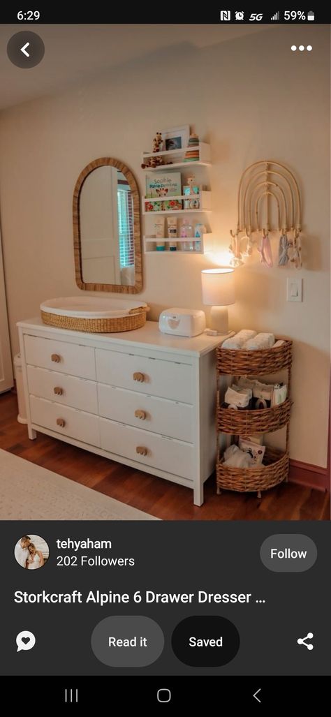 Dresser Decor Nursery, Above Dresser Decor, Mirror Above Dresser, Nursery Must Haves, Above Dresser, Shelf And Mirror, Dresser Nursery, Nursery Room Design, Nursery Baby Room