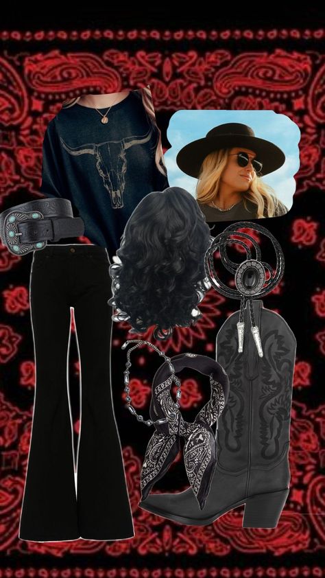 gothic western outfits Southern Cowgirl Outfits, Hardy Concert Outfit Ideas, Alt Cowgirl Outfits, Emo Cowgirl Outfits, Goth Cowgirl Aesthetic, Goth Western Style, Yallternative Outfit, Southern Gothic Outfits, Black Western Outfit