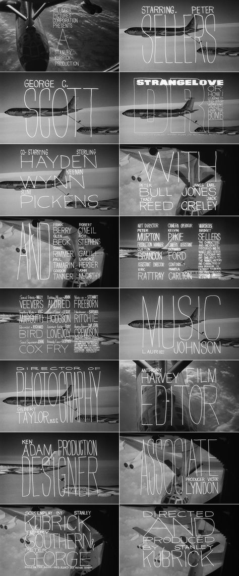 DR. STRANGELOVE OR: HOW I LEARNED TO STOP WORRYING AND LOVE THE BOMB | 1964 | Directed by Stanley Kubrick Opening Credits Design, Title Film Design, Credits Design Film, Movie Credits Design, Film Credits Design, Film Title Design, Scott Sterling, Film Font, George C Scott